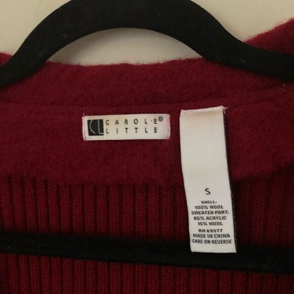 Carole Little Red Long Sleeve Wool/Acrylic Two Tiered Bib Collar Button Sweater - Picture 4 of 9